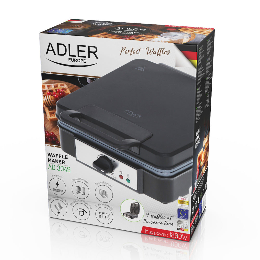 Vaflovač Adler, na 4 vafle, regulace teploty, 1800W, AD 3049