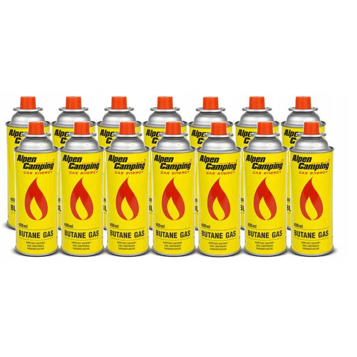 14x Alpen Camping 400ml plynová kartuše. Certifikát: Pracovní rozsah -10°c až + 40°c, IK004.