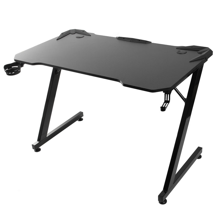 Černý herní stůl velký NanoRS, max. 150 kg, výška 750 mm, 110x60x1,5 cm, držák na nápoje a sluchátka, RS345