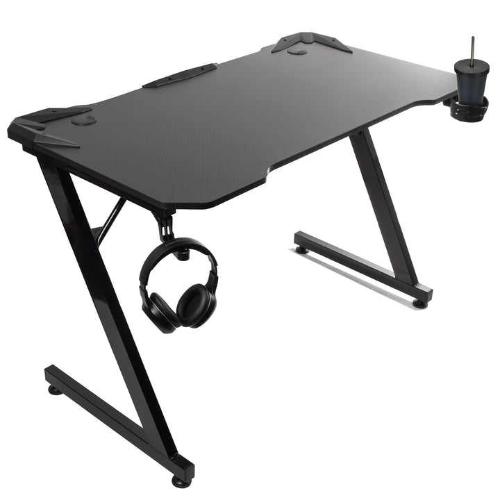 Černý herní stůl velký NanoRS, max. 150 kg, výška 750 mm, 110x60x1,5 cm, držák na nápoje a sluchátka, RS345