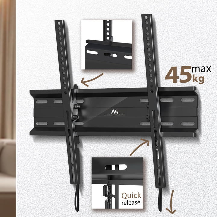 Držák Maclean pro TV nebo monitor, max. VESA 400x400, 32-70", 45 kg, černý, MC-748A