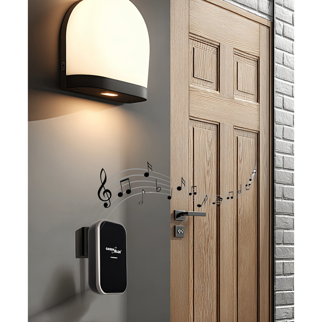 Kinetický bezdrátový zvonek bez baterií, 38 melodií, černý, dosah až 200 m, IP44, GreenBlue GB157 B