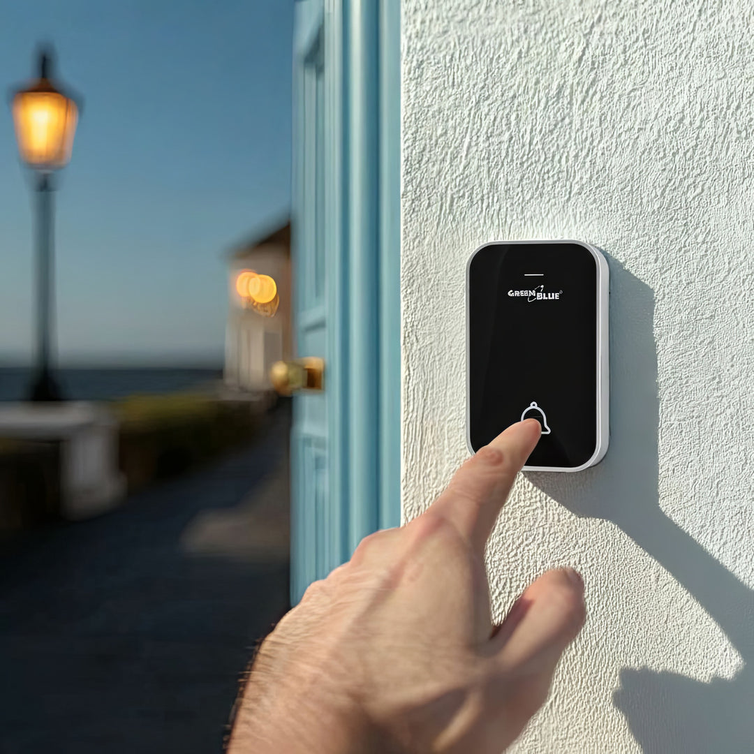 Kinetický bezdrátový zvonek bez baterií, 38 melodií, černý, dosah až 200 m, IP44, GreenBlue GB157 B