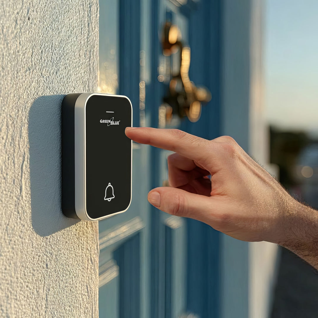 Kinetický bezdrátový zvonek bez baterií, 38 melodií, černý, dosah až 200 m, IP44, GreenBlue GB157 B
