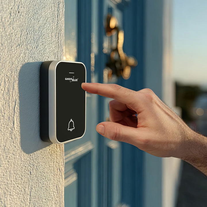 Kinetický bezdrátový zvonek bez baterií, 38 melodií, černý, dosah až 200 m, IP44, GreenBlue GB157 B