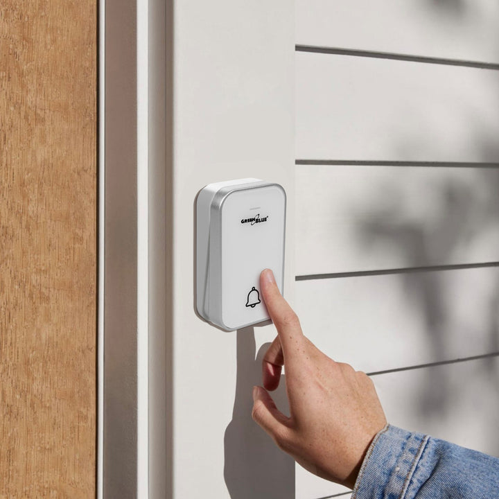 Kinetický bezdrátový zvonek bez baterií, 38 melodií, bílý, dosah až 200 m, IP44, GreenBlue GB157 W