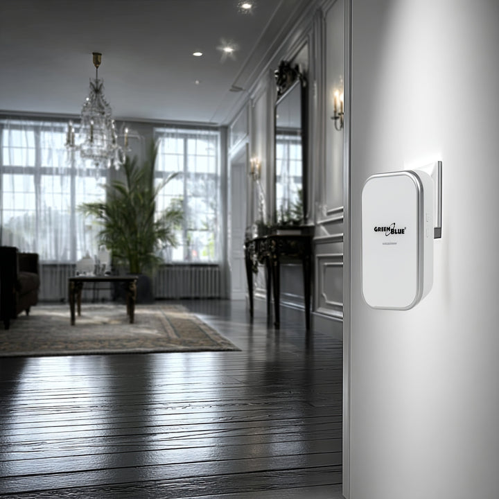Kinetický bezdrátový zvonek bez baterií, 38 melodií, bílý, dosah až 200 m, IP44, GreenBlue GB157 W