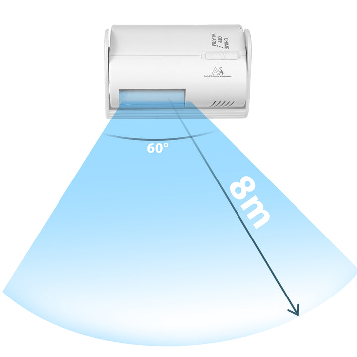 Bezdrátové vstupní signalizační zařízení Maclean, PIR senzor, dosah 8 m, napájení 9V DC baterií, hlasitost přes 70 dB, MCE311 W