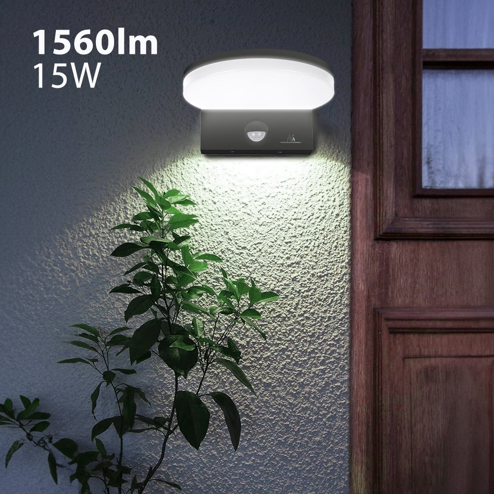 Senzorová LED lampa Maclean, PIR senzor pohybu, černá, 15W, IP65, 1560lm, neutrální bílá (4000K) MCE344 B
