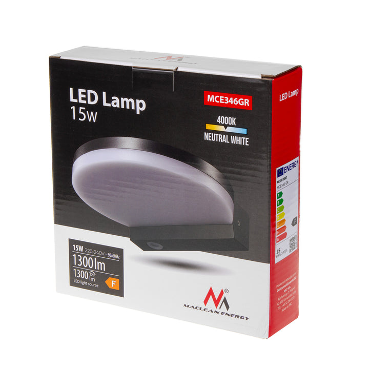 Maclean LED lampa, šedá, 15W, IP65, 1300lm, neutrální bílá (4000K) MCE346 GR