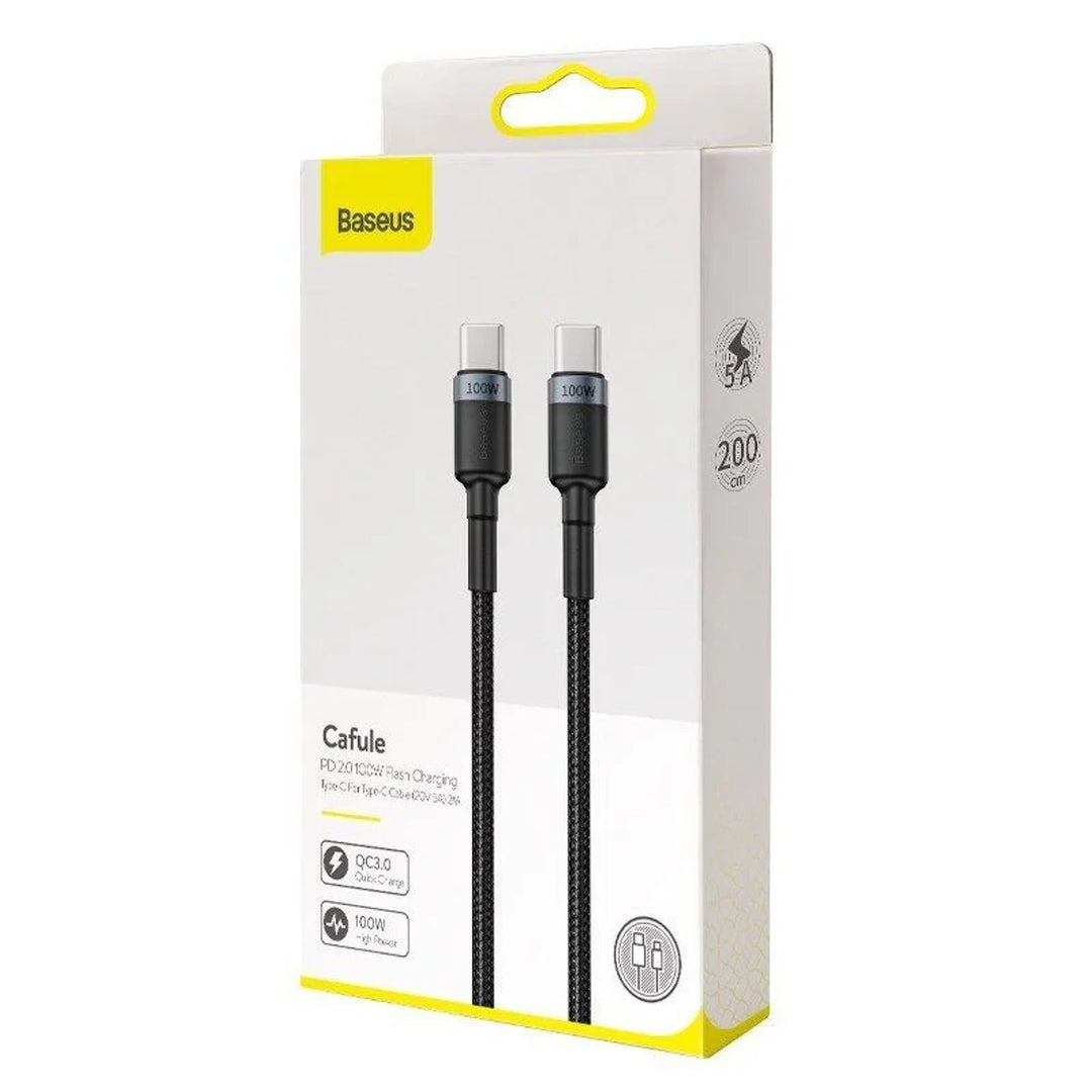 Kabel USB-C PD 2.0 200cm Baseus Cafule CATKLF-ALG1 Quick Charge 3.0 5A s podporou rychlého nabíjení 100W