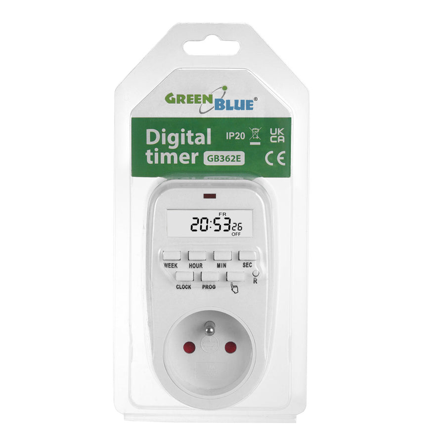 GreenBlue digitální časový spínač - časovač, max. zatížení 16A, IP20, GB362 E