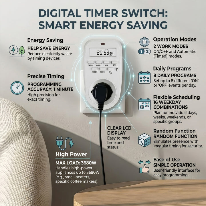 GreenBlue digitální časový spínač - časovač, max. zatížení 16A, IP20, GB362 E