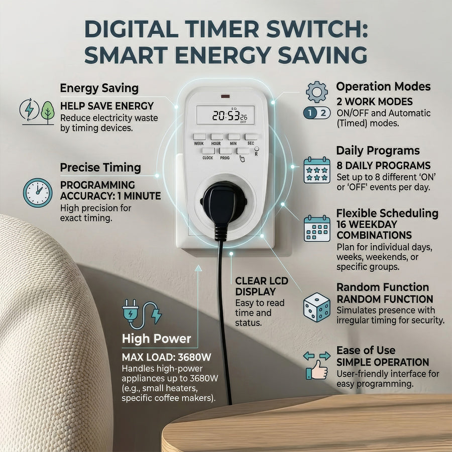 GreenBlue digitální časový spínač - časovač, max. zatížení 16A, IP20, GB362 E