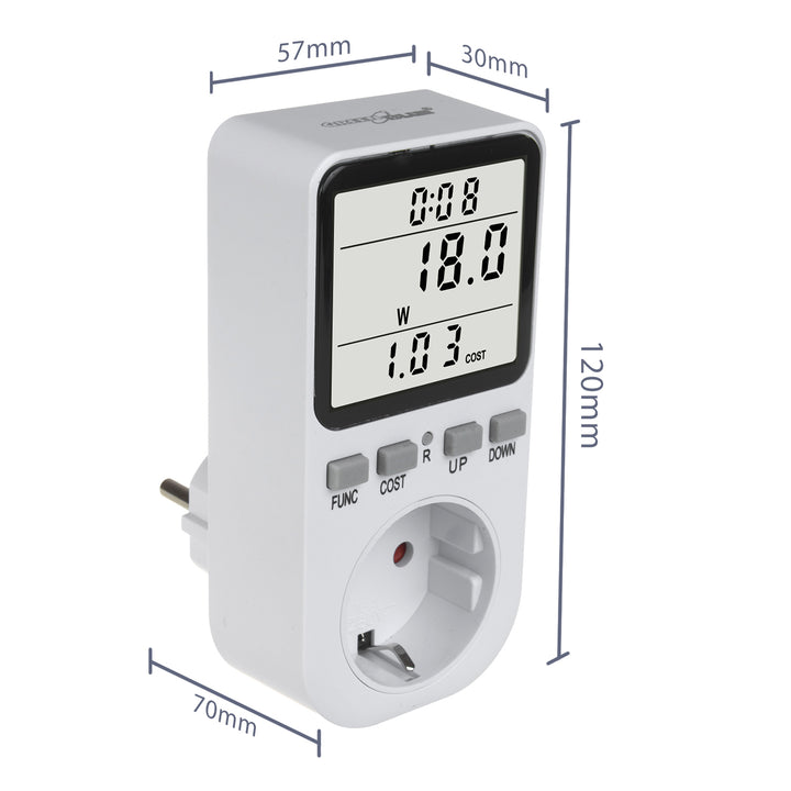 GreenBlue elektroměr, wattmetr, typ F, 220-240V AC, 50Hz, max. zatížení 16A, IP20, vestavěná baterie, GB364 F