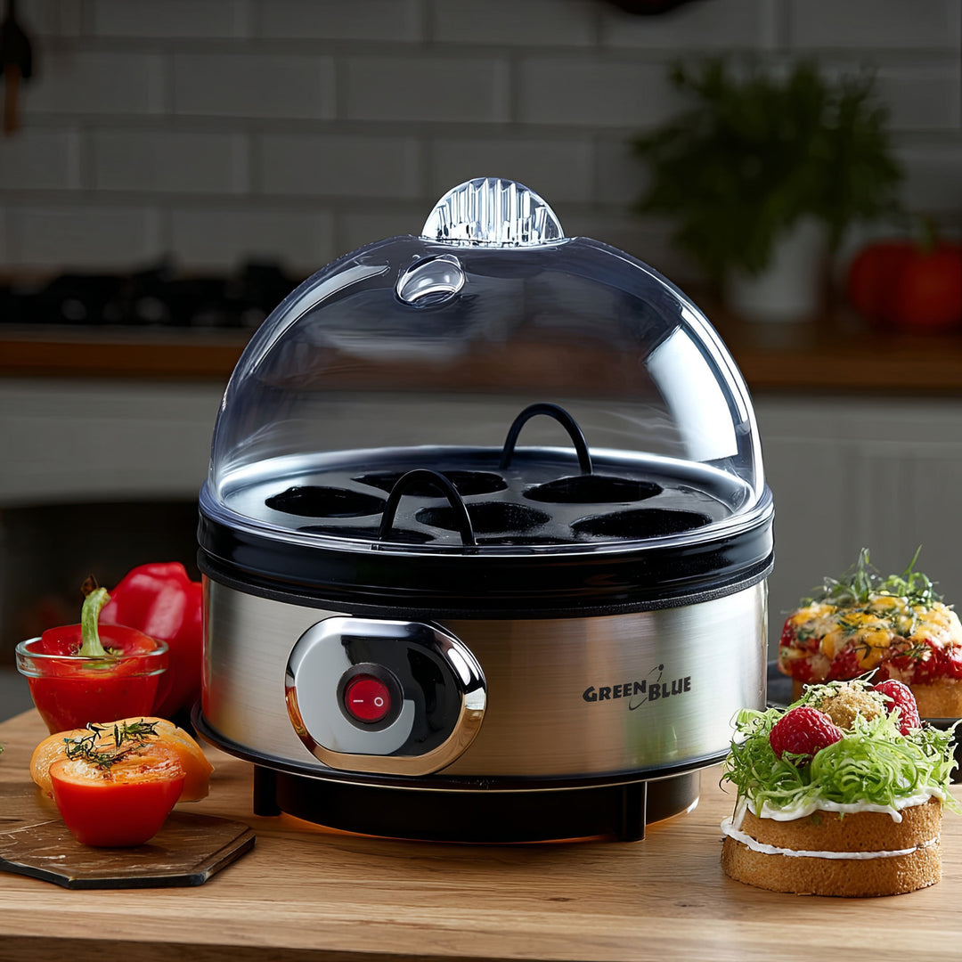 Automatický vařič vajec, příkon 400 W, až 7 vajec, odměrka, 220-240 V~, 50 Hz, GreenBlue GB572