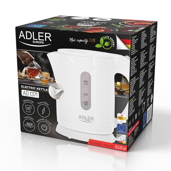 Bezdrátová elektrická konvice Adler, objem 0,8 l, výkon 850 W, AD1371