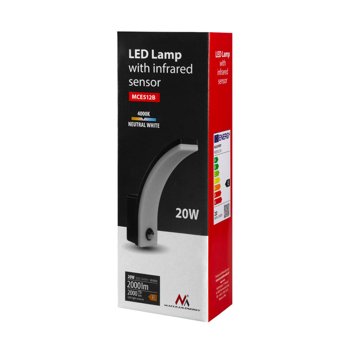 Maclean 20W LED lampa s pohybovým senzorem IP65 2000lm černá 4000K