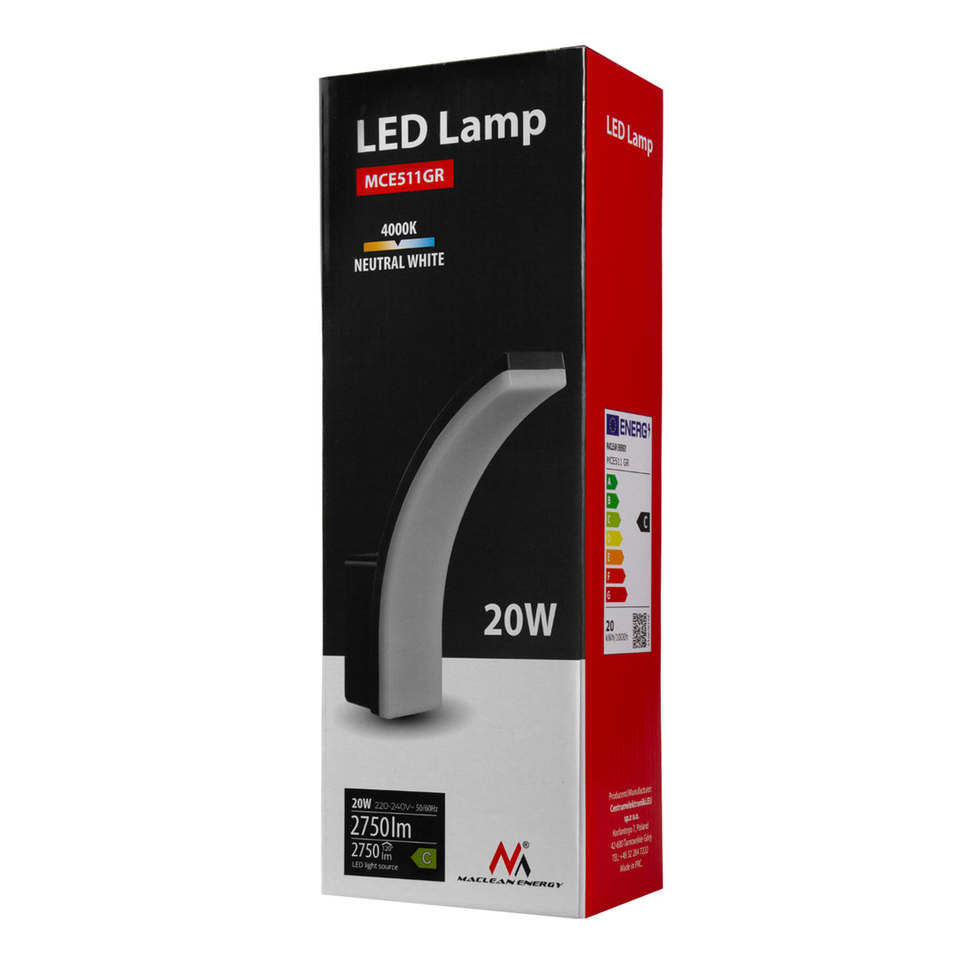 LED žárovka šedá 20W 2750lm neutrální bílá 4000K IP65 Maclean MCE511 GR
