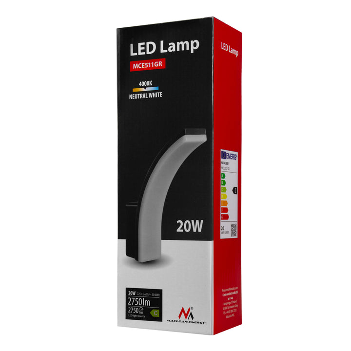 LED žárovka šedá 20W 2750lm neutrální bílá 4000K IP65 Maclean MCE511 GR