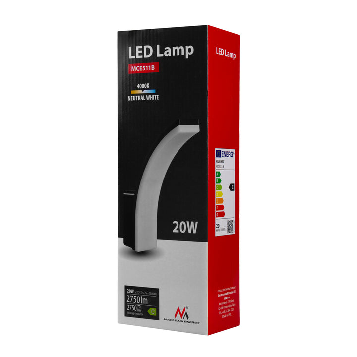 Maclean LED lampa černá 20W IP65 2750lm neutrální bílá 4000K MCE511 B