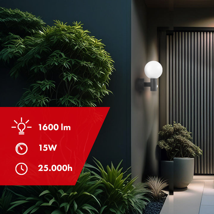 Maclean PIR detektor pohybu LED lampa šedá 15W IP65 1600lm 4000K