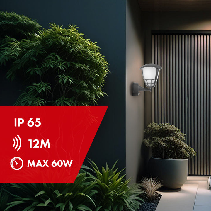 Nástěnné svítidlo se senzorem Maclean MCE518 GR 1xE27 šedé IP65 max. 60W