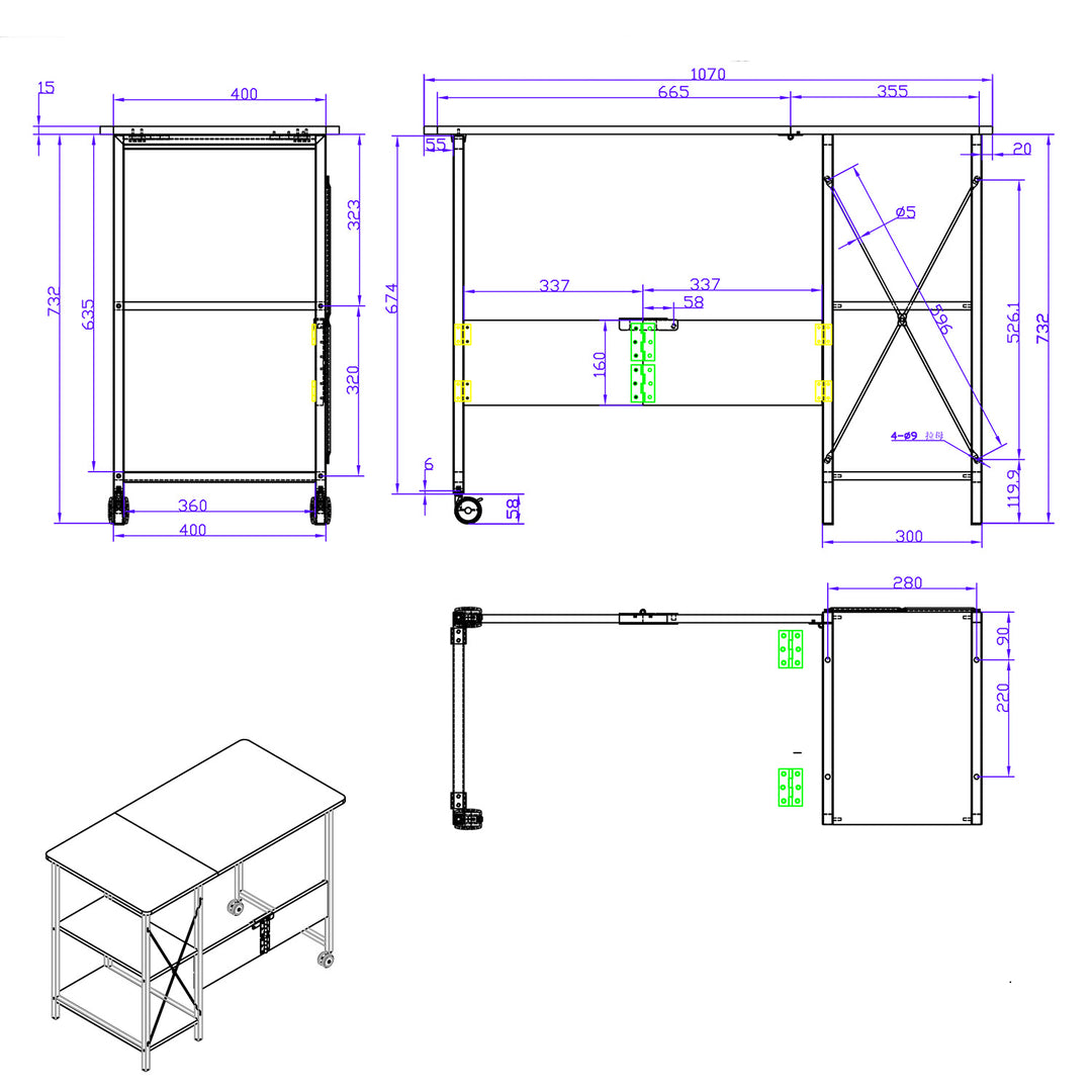 Maclean loftový skládací stůl, rozměry: 107x45x75cm, max. 150 kg, s deskou, barva světlý buk, MC-411 W