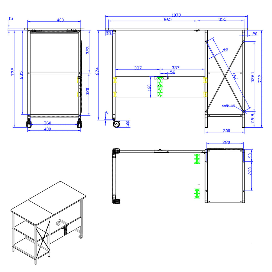 Skládací stůl Maclean Loft, rozměry: 107x45x75cm, max. 150 kg, s deskou, barva tmavý ořech, MC-411 B