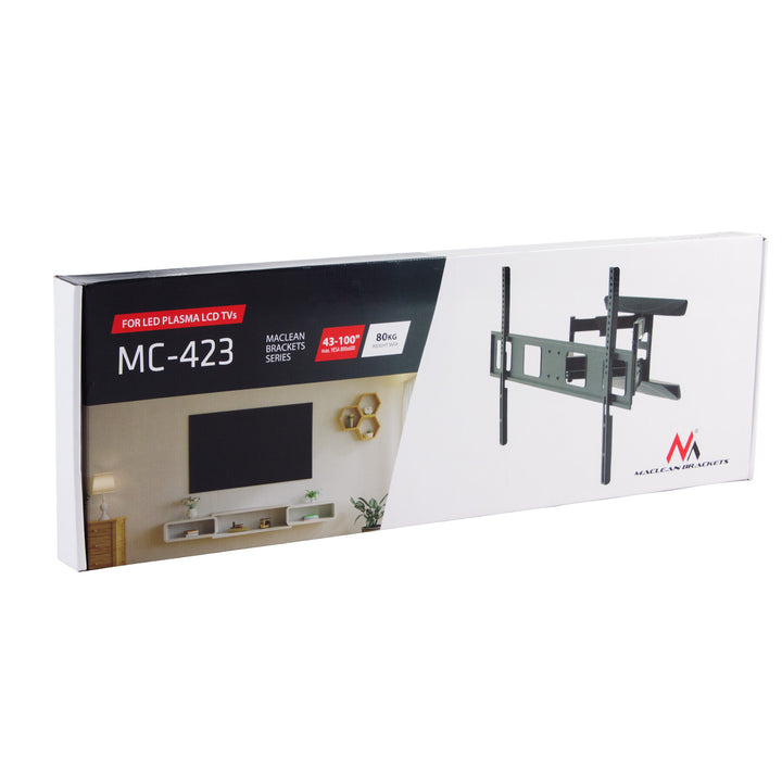 Držák Maclean na TV, max. VESA 800x600, 43-100", 80 kg, horizontální a vertikální nastavení úhlu, profil 50-500 mm, černý, MC-423