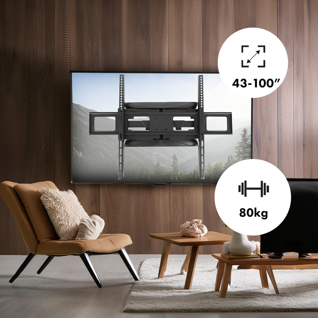 Držák Maclean na TV, max. VESA 800x600, 43-100", 80 kg, horizontální a vertikální nastavení úhlu, profil 50-500 mm, černý, MC-423