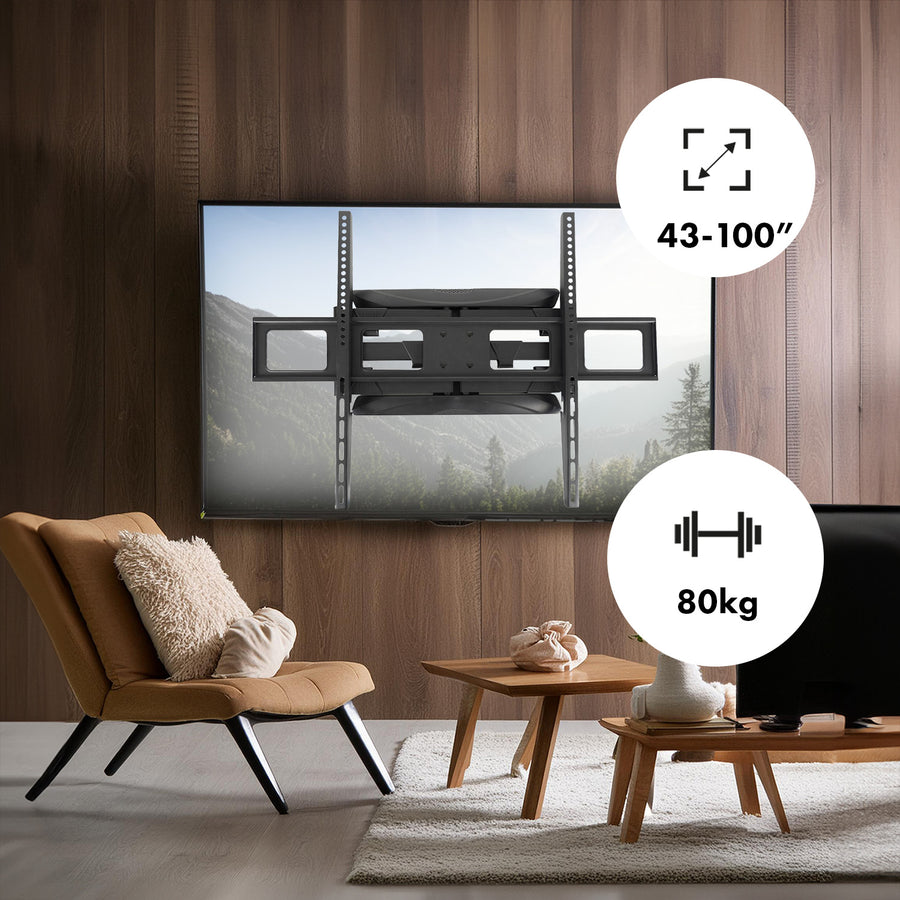 Držák Maclean na TV, max. VESA 800x600, 43-100", 80 kg, horizontální a vertikální nastavení úhlu, profil 50-500 mm, černý, MC-423