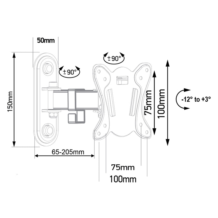 Držák Maclean pro TV nebo monitor, max. VESA 100x100, 13-32", 30 kg, černý, MC-416