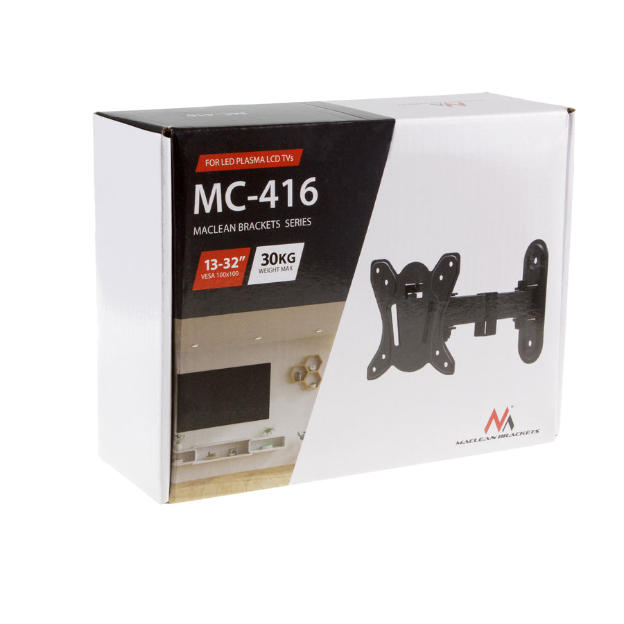 Držák Maclean pro TV nebo monitor, max. VESA 100x100, 13-32", 30 kg, černý, MC-416