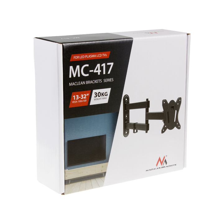 Držák Maclean pro TV nebo monitor, max. VESA 100x100, 13-32", 30 kg, černý, MC-417