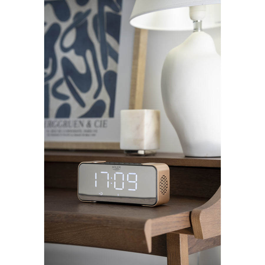Bezdrátový radiobudík Adler AD 1190 Copper s LED displejem a funkcí Bluetooth
