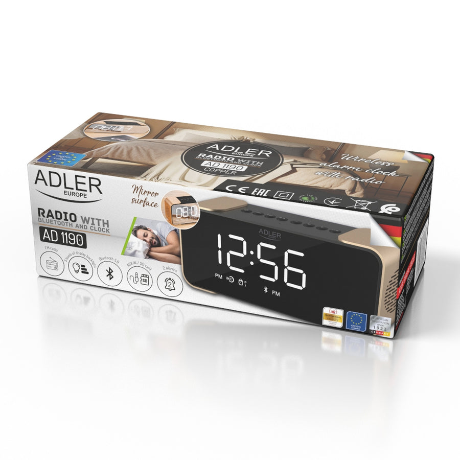 Bezdrátový radiobudík Adler AD 1190 Copper s LED displejem a funkcí Bluetooth