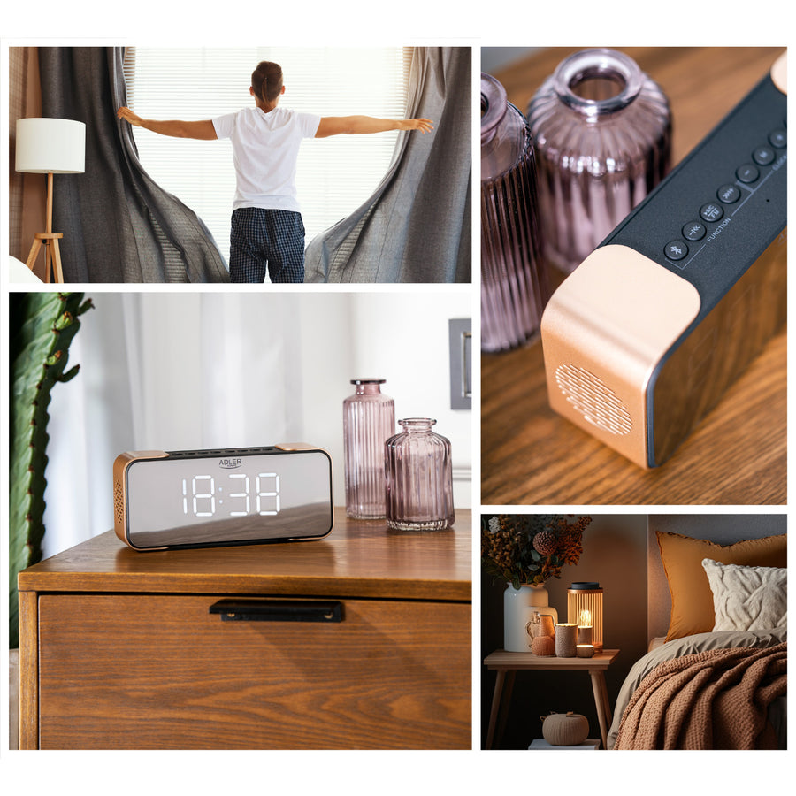 Bezdrátový radiobudík Adler AD 1190 Copper s LED displejem a funkcí Bluetooth