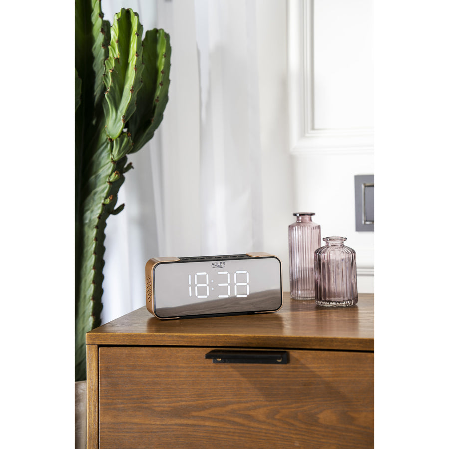 Bezdrátový radiobudík Adler AD 1190 Copper s LED displejem a funkcí Bluetooth