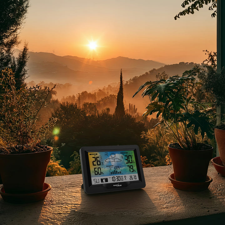 Bezdrátová meteostanice GreenBlue, barevná, s DCF, fázemi měsíce, barometrem, kalendářem, napájecí zdroj, GB540N