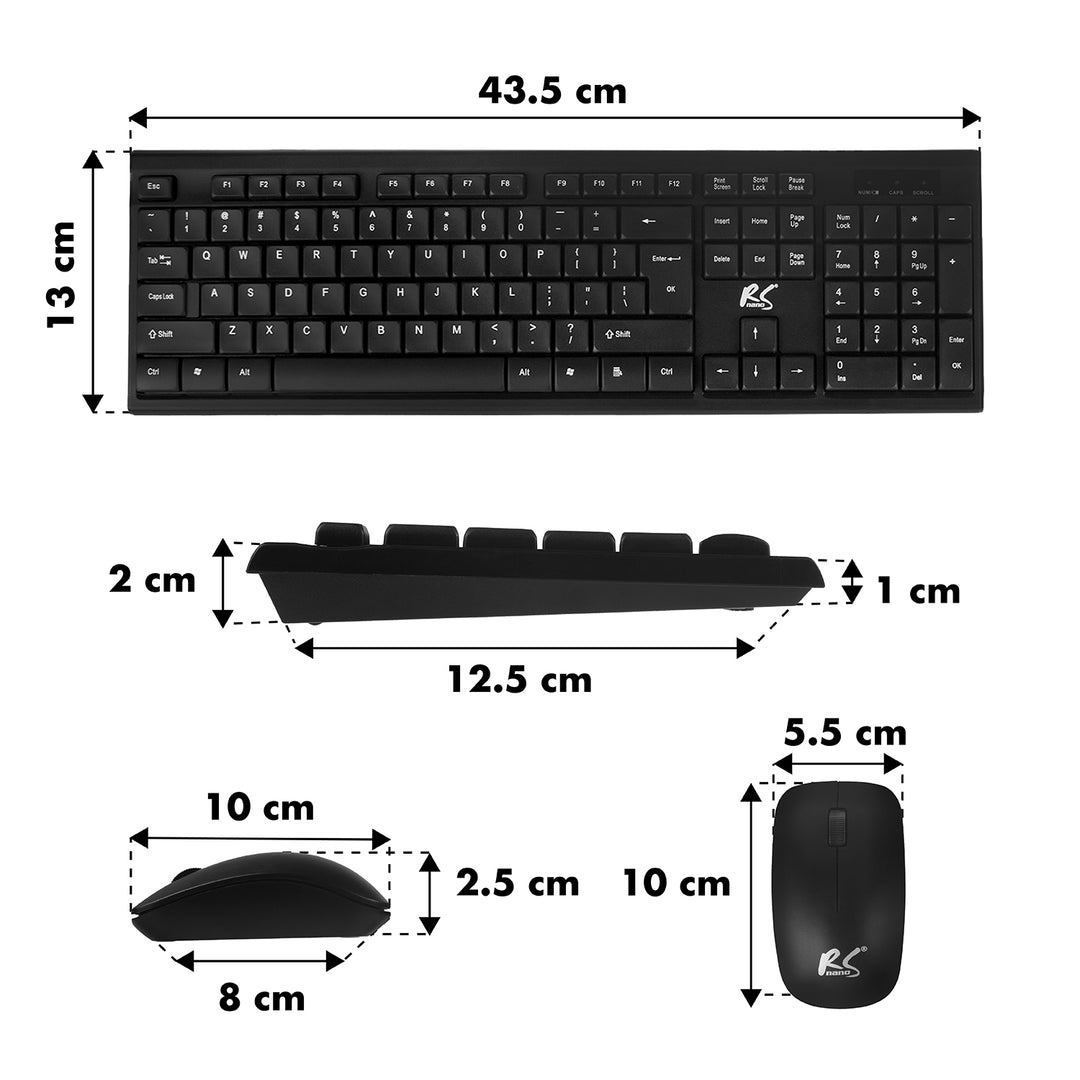 Bezdrátová klávesnice + myš COMBO NanoRS, RS580 černá
