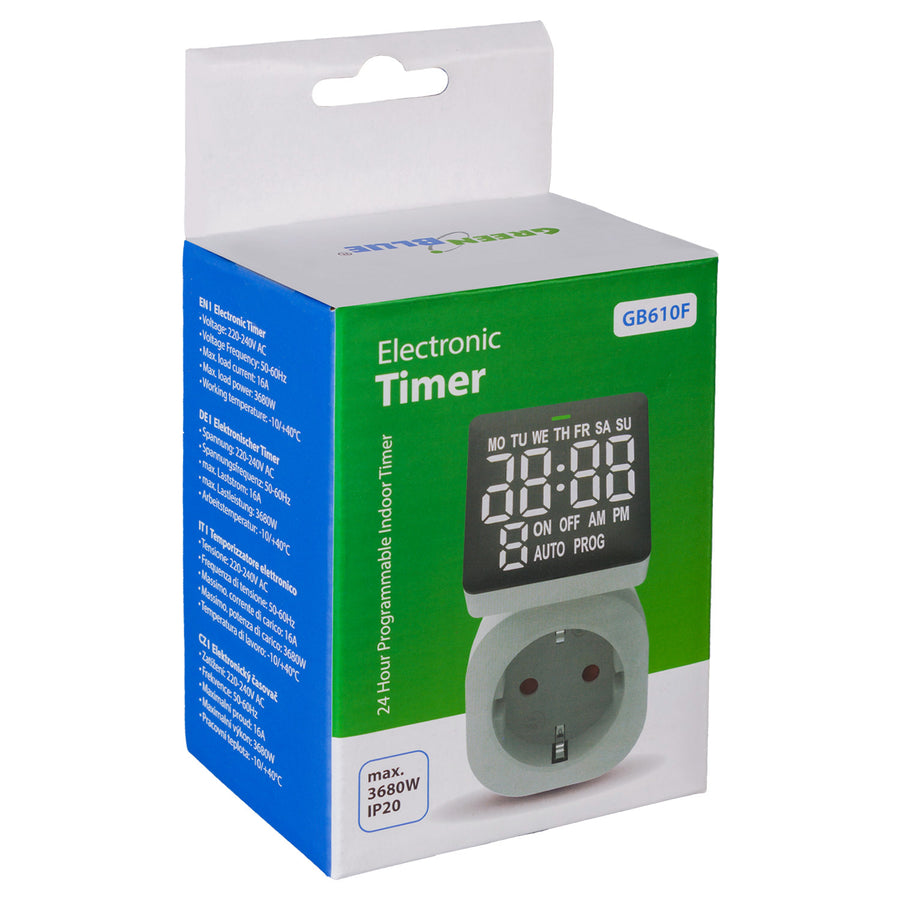 GreenBlue digitální časový spínač - časovač, max. zatížení 16A, IP20, GB610 F