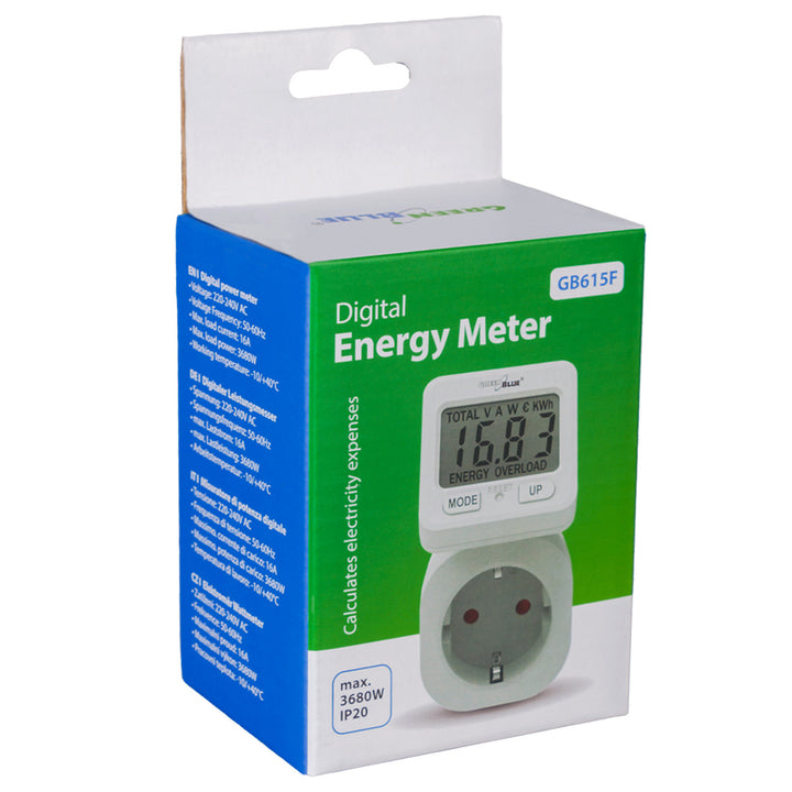 GreenBlue elektroměr, wattmetr, 16A, max. 3680W, dílčí paměť, GB615 F