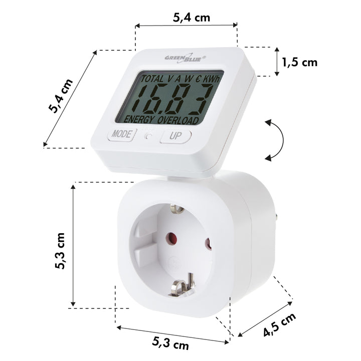 GreenBlue elektroměr, wattmetr, 16A, max. 3680W, dílčí paměť, GB615 F