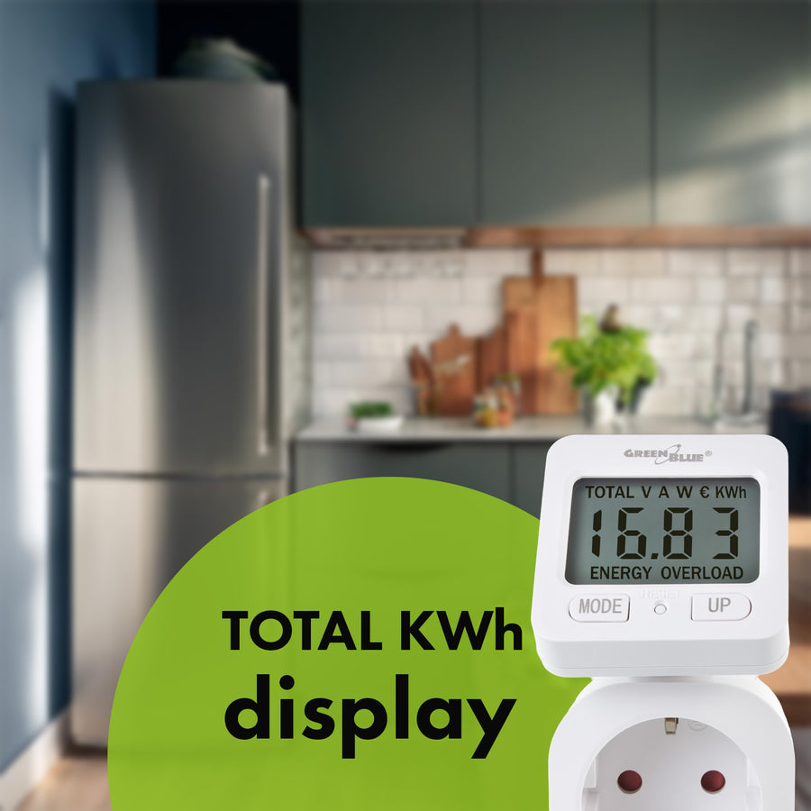 GreenBlue elektroměr, wattmetr, 16A, max. 3680W, dílčí paměť, GB615 F
