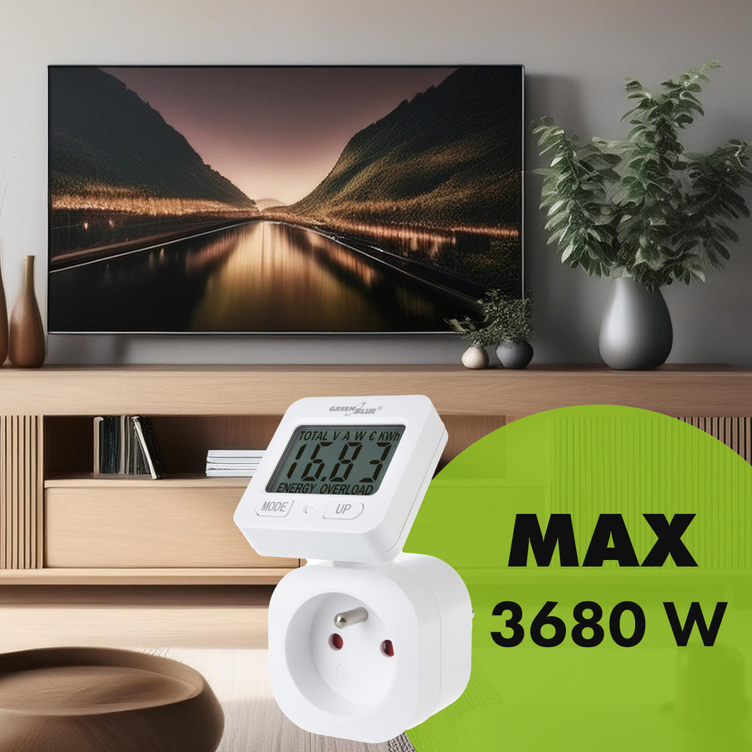 GreenBlue elektroměr, wattmetr, 16A, max. 3680W, dílčí paměť, GB615 E