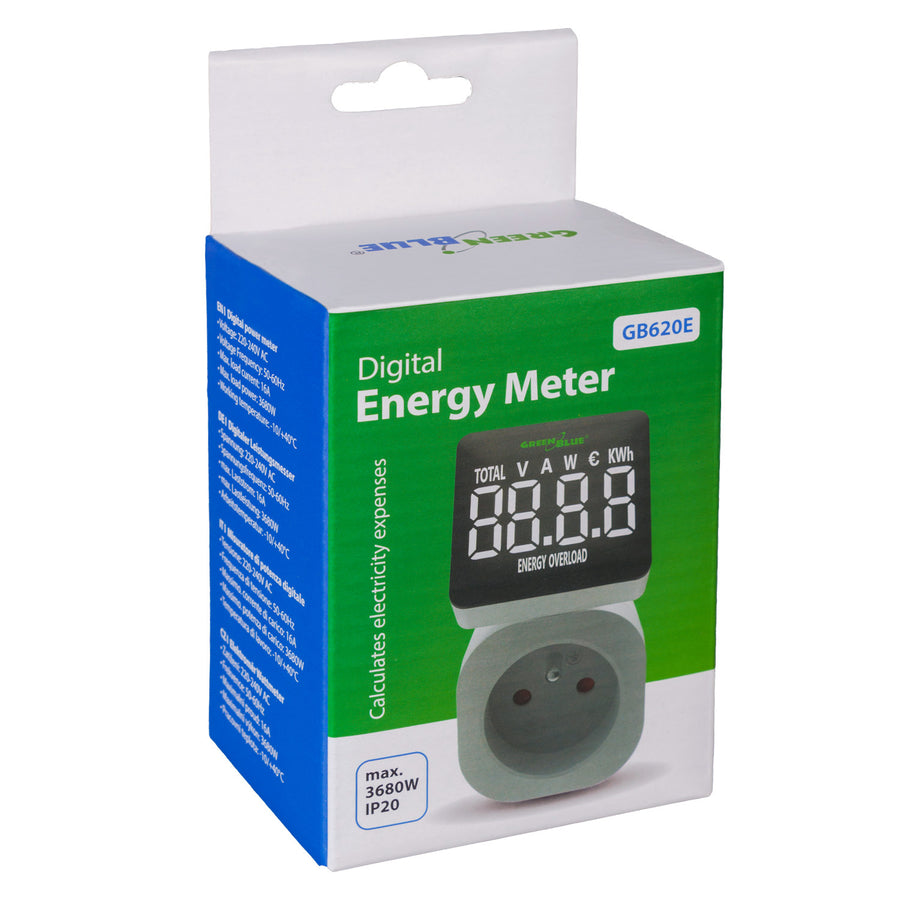 GreenBlue elektroměr, wattmetr, 16A, max. 3680W, dílčí paměť, GB620 E