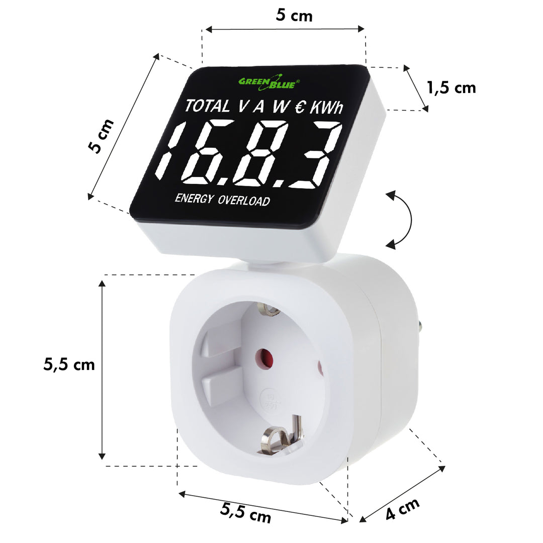 GreenBlue elektroměr, wattmetr, 16A, max. 3680W, dílčí paměť, GB620 F