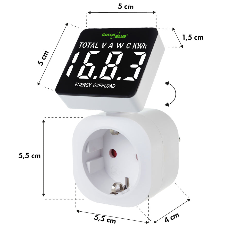GreenBlue elektroměr, wattmetr, 16A, max. 3680W, dílčí paměť, GB620 F