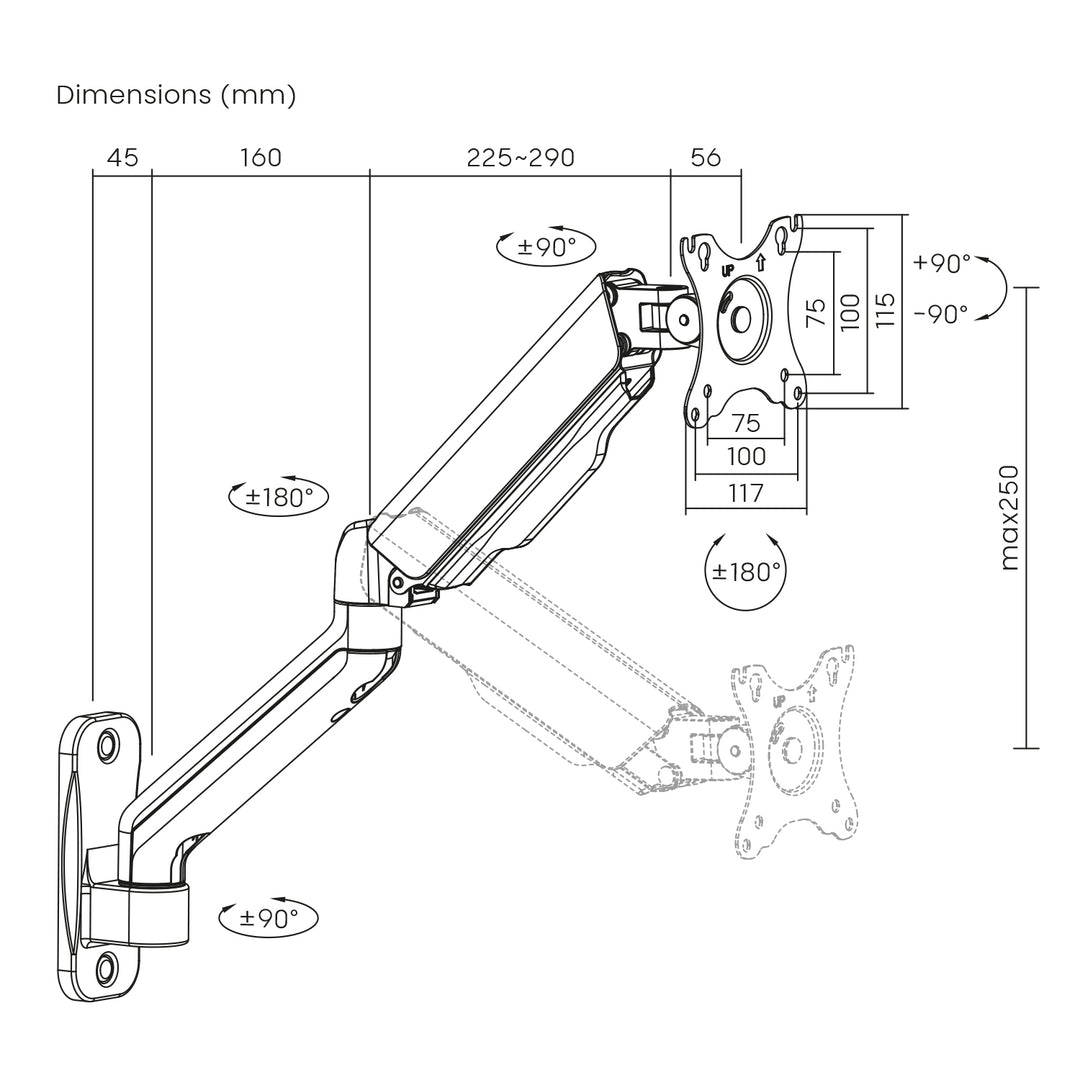 Dvouramenný nástěnný držák monitoru Maclean, 17-32", max. 9 kg, MC-332